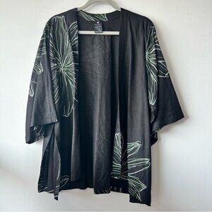 Kaliyana Linen blend Kimono with Green Floral Design